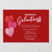 Invitation Galentines Party with 3 Hearts on Red (Devant)