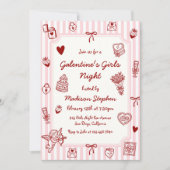 Invitation Galentine's Pink Red Hand Drawn Girls Night Party (Devant)