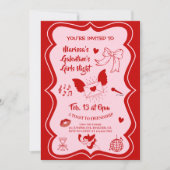 Invitation Galentine's Pink Red Hand Drawn Night Party (Devant)