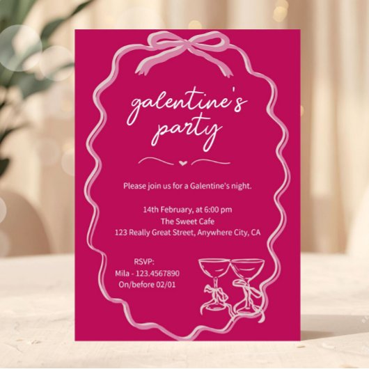 Invitation Galentines roses Filles Nuit Saint Valentin