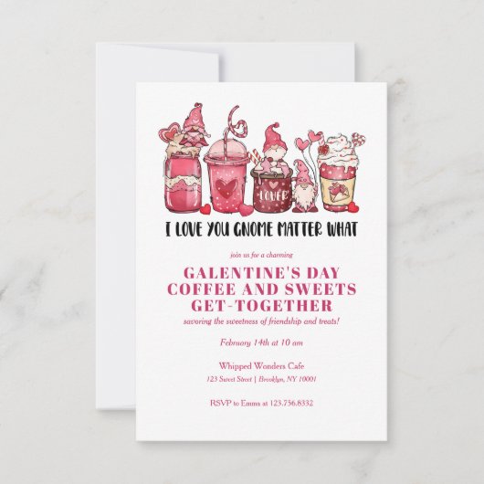 INVITATION GALENTINES VALENTINE'S DAY GNOMES SWEETS CAFÉ (Devant)