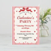 Invitation Galentines Valentines Party Coquette Bow Red Heart (Debout devant)