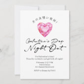 Invitation Galentin's Day Night Out Pink Heart Gem Sparkle (Devant)