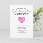 Invitation Galentin's Day Night Out Pink Heart Minimalist (Debout devant)