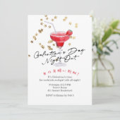Invitation Galentin's Day Night Out Red Cocktail Gold Glitter (Debout devant)