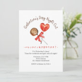 Invitation Galentin's Day Night Out Red Heart Cute Lolipop (Debout devant)