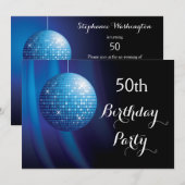 Invitation Galerie 50e anniversaire Blue Party Disco Ball (Devant / Derrière)