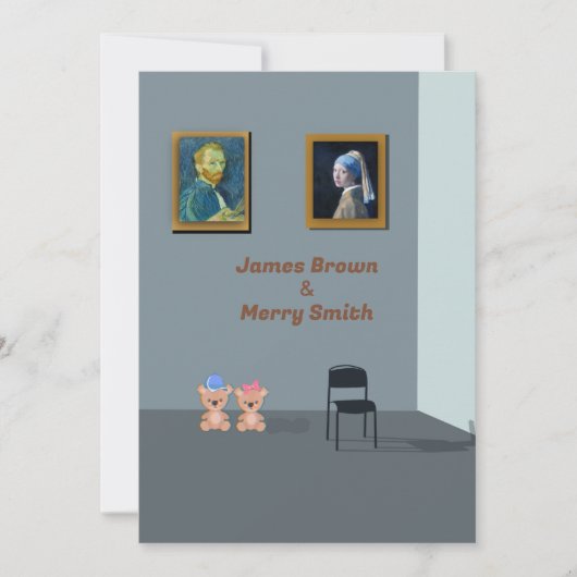 Invitation Galerie d'art Van Gogh Vermeer Mariage Nounours (Devant)