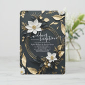 Invitation Galerie Florale d'or blanc Réception de mariage (Debout devant)