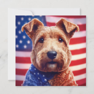 Invitation Gallois Terrier Avec Drapeau Américain Et Bandana