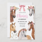 Invitation Gallop On Over Floral Horses & Bows Birthday (Devant)