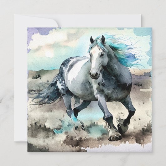 Invitation Galloping Draught Horse Watercolour  (Devant)