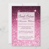 Invitation Galm girly rose bordeaux parties scintillant bokeh (Devant)