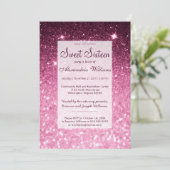 Invitation Galm girly rose bordeaux parties scintillant bokeh (Debout devant)