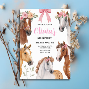 Invitation Galoppez sur des Chevaux Floraux et Anniversaire à