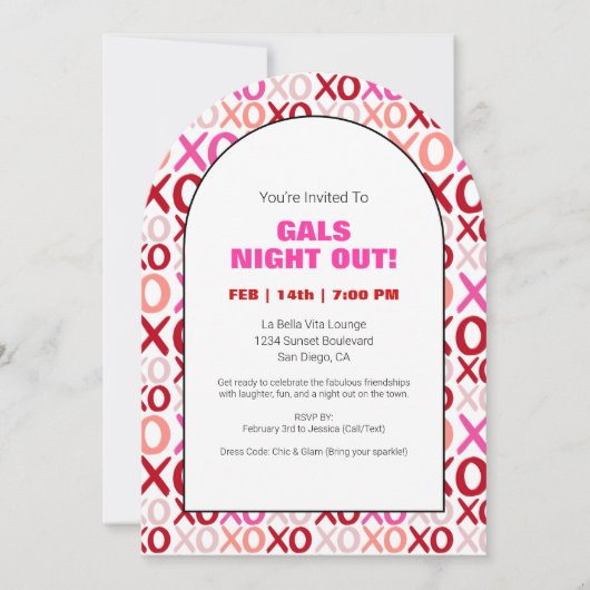 Invitation Gals Night Out XOXO Pink Arch (Devant)