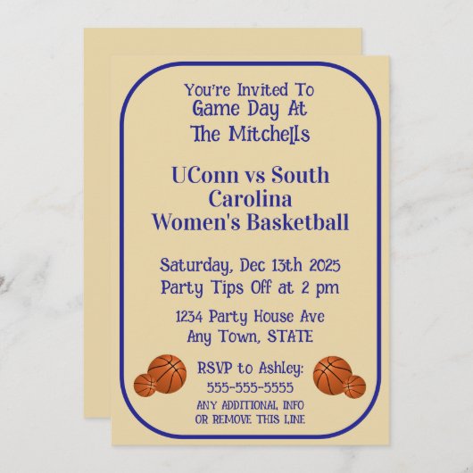 Invitation Game Day Basketball Watch Party (Devant / Derrière)