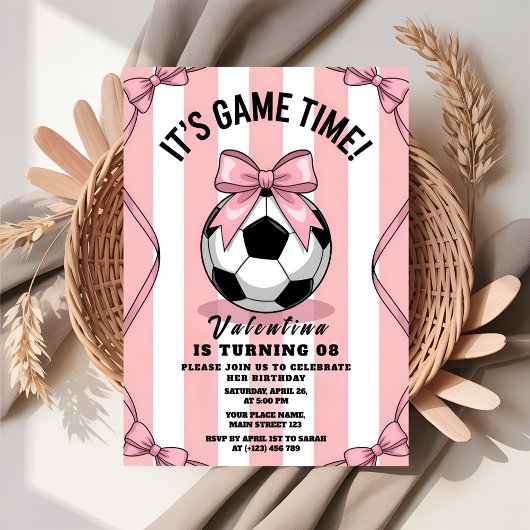 Invitation Game Day Girl Soccer Pink Bow