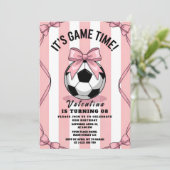 Invitation Game Day Girl Soccer Pink Bow (Debout devant)