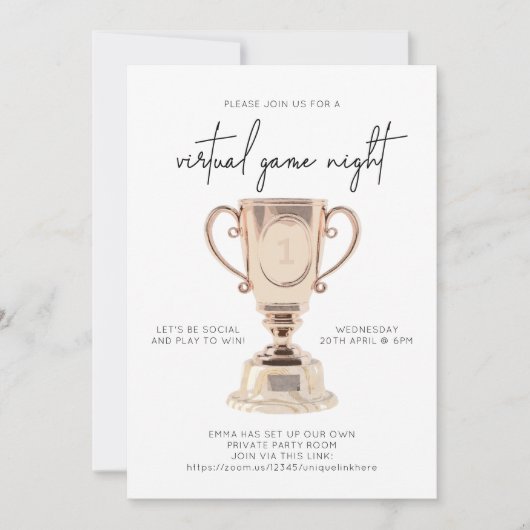 Invitation Game Night Minimal Pink Trophée (Devant)