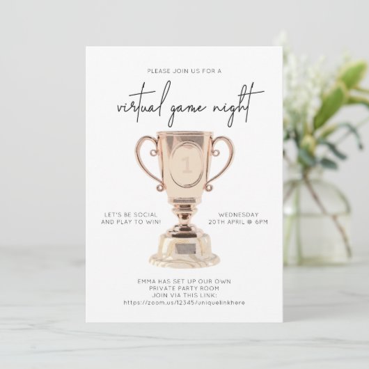 Invitation Game Night Minimal Pink Trophée (Debout devant)