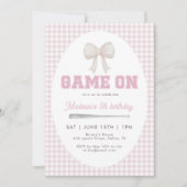 Invitation Game On Baseball Bow Pink Gingham Preppy 5th (Devant)