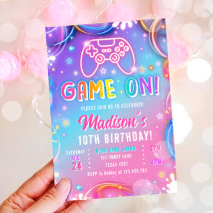 Invitation Game On Fête d'anniversaire Fille Neon Arcade de j