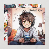 Invitation Game On! Vidéo Jeu de garçon Anniversaire (Devant / Derrière)