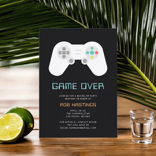 Invitation Game Over | Thème de fête de Bachelor drôle sur le