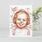 Invitation Gamer Baby Funny Gaming Art (Debout devant)