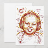 Invitation Gamer Baby Funny Gaming Art (Devant / Derrière)
