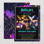 Invitation Gamer photo moderne Neon Anniversaire (Devant / Derrière)