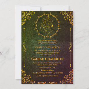 Invitation Ganesh Chaturthi Puja Parties scintillant et or