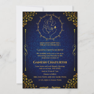 Invitation Ganesh Chaturthi Puja Parties scintillant et or