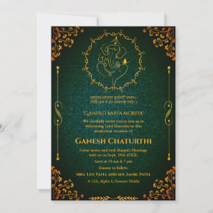 Invitation Ganesh Chaturthi Puja Parties scintillant et or