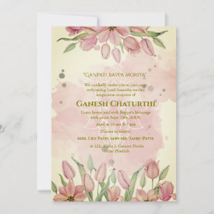 Invitation Ganesh Chaturthi Puja Pink Floral
