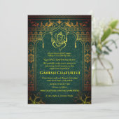 Invitation Ganesh Chaturthi Puja Roya Eléments dorés (Debout devant)