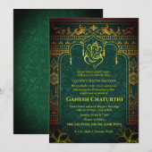 Invitation Ganesh Chaturthi Puja Roya Eléments dorés (Devant / Derrière)