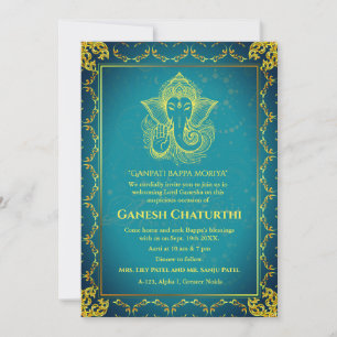 Invitation Ganesh Chaturthi Puja Roya Eléments dorés
