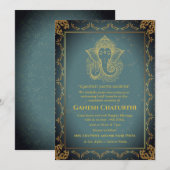 Invitation Ganesh Chaturthi Puja Roya Eléments dorés (Devant / Derrière)