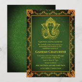 Invitation Ganesh Chaturthi Puja Roya Eléments dorés (Devant / Derrière)