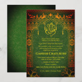 Invitation Ganesh Chaturthi Puja Roya Eléments dorés (Devant / Derrière)