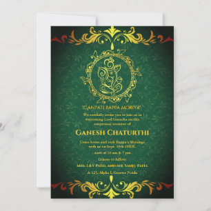 Invitation Ganesh Chaturthi Puja Roya Eléments dorés