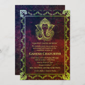 Invitation Ganesh Chaturthi Puja Roya Eléments dorés (Devant / Derrière)