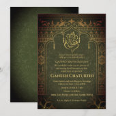 Invitation Ganesh Chaturthi Puja Roya Eléments dorés (Devant / Derrière)