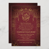 Invitation Ganesh Chaturthi Puja Roya Eléments dorés (Devant / Derrière)