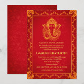 Invitation Ganesh Chaturthi Puja Roya Eléments dorés (Devant / Derrière)