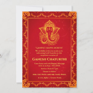 Invitation Ganesh Chaturthi Puja Roya Eléments dorés