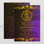 Invitation Ganesh Chaturthi Puja Roya Eléments dorés (Devant / Derrière)