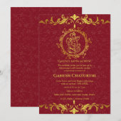 Invitation Ganesh Chaturthi Puja Roya Eléments dorés (Devant / Derrière)